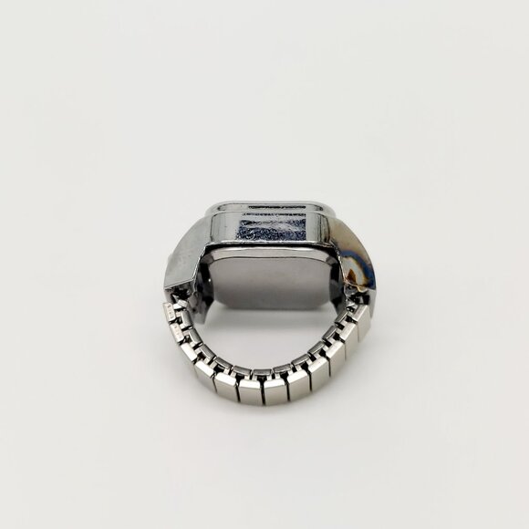 Vintage-like All silver tone mirror dial (2 glow hands) rectangular ring watch b - Picture 6 of 6